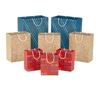 Hallmark Assortiment de sacs cadeaux (8 sacs : 3 petits 15,2 cm, 3 moyens 22,9 cm, 2 grands 33 cm) célébrer, étoiles, rayures, rouge, bleu, papier kraft recyclable marron pour anniversaires, remises