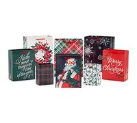 Hallmark Assortiment de sacs cadeaux de Noël (8 sacs : 2 petits 12,7 cm, 3 moyens 20,3 cm, 3 grands 27,9 cm) Père Noël classique, carreaux noirs et rouges, flocons de neige, houx