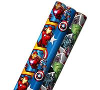 Hallmark Avengers Lot de 3 rouleaux de papier cadeau avec lignes de coupe au verso avec Captain America, Iron Man, Black Widow, Thor et Hulk pour anniversaires, Noël, fête des pères et plus encore