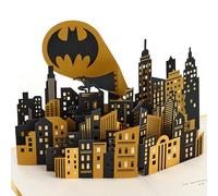 Hallmark Carte 3D et pop-up pour toutes les occasions, Batman, signal chauve-souris, motif Gotham City, anniversaire, fête des pères, or, noir