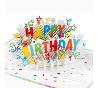 Hallmark Carte d'anniversaire 3D et pop up, bannière d'anniversaire, rayures arc-en-ciel, rouge, jaune, bleu, vert