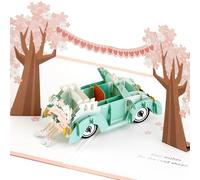 Hallmark Carte de mariage 3D et pop up, fleurs de cerisier, voiture, rose, bleu, argent