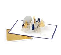 Hallmark Carte de Noël 3D avec motif forêt d'hiver, motif renne, cerf, blanc, or, bleu marine