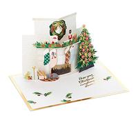 Hallmark Carte de Noël 3D et pop up, cheminée et sapin, avec détails dorés, rose