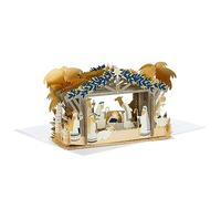 Hallmark Carte de Noël, crèche de Noël, carte pop-up 3D avec détails dorés, bleu