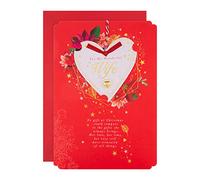 Hallmark Carte de Noël pour femme - Motif cœur traditionnel avec poème sincère, carte florale cœur rouge