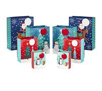 Hallmark Christmas Gift Bags Assorted Sizes (8 Bags: 2 Small 5", 2 Medium 8", 2 Large 11", 2 Extra Large 14") Penguins, Hedgehogs, Santa Claus, Snowmen, Trees