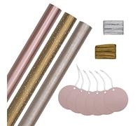 Hallmark Compendium d'emballage cadeau de Noël métallique - 3 rouleaux de papier en 3 motifs avec 6 étiquettes cadeaux assorties et 2 rouleaux de ruban en raphia