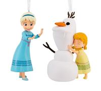 Hallmark Décoration de Noël Disney La Reine des Neiges Storied Moments Elsa, Anna et Olaf - Décoration d'arbre de Collection - Bleu, Blanc, Vert