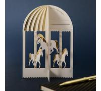 Hallmark Hall & Co Carte de vœux 3D et pop up Motif carrousel vintage Blanc
