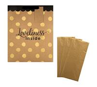 Hallmark Lot de 3 feuilles de papier de soie doré et 1 grand sac cadeau avec motifs dorés contemporains