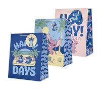 Hallmark Lot de 3 grands sacs cadeaux pour anniversaire, Disney Lilo & Stitch, Stitch, Angel, bleu