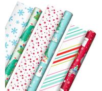 Hallmark Lot de 3 rouleaux de papier cadeau de Noël réversible tendance pour enfants (10,1 m²) Dinosaures, koalas, ours polaires, pingouins, chameaux, zèbres, rayures