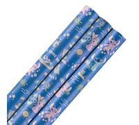 Hallmark Lot de 3 rouleaux de papier cadeau pour toutes les occasions, 2 m chacun, Disney, Lilo et Stitch, Stitch & Angel, anniversaire, Noël, bleu