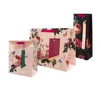Hallmark Lot de 3 sacs cadeaux, taille M, L et bouteille, 3 motifs floraux roses, anniversaire, anniversaire de mariage, fête des mères