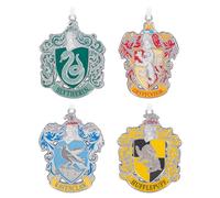 Hallmark Lot de 4 écussons de Poudlard - Décoration de Sapin Harry Potter - Décoration à Suspendre en métal - Cadeau de Noël