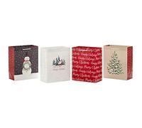 Hallmark Lot de 4 sacs cadeaux de Noël de taille moyenne de 22,9 cm (arbre enneigé, ferme rustique, bonhomme de neige, « Merry Christmas ») en gris, rouge, blanc, marron