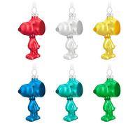 Hallmark Lot de 6 Figurines de Noël colorées en Verre Peanuts, décorations à Suspendre, Rouge, Blanc, Jaune, Bleu, Vert