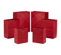 Hallmark Lot de 6 pochettes cadeaux rouges de tailles assorties (2 M 22,9 cm, 2 L 27,9 cm, 2 XL 35,6 cm) pour anniversaires, graduations, fête des pères, baby showers, mariages, demoiselles d'honneur