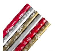 Hallmark Lot de 6 rouleaux de papier cadeau de Noël, 3 m chacun, 2 motifs festifs, arbres, flocons de neige, rouge, argent, or