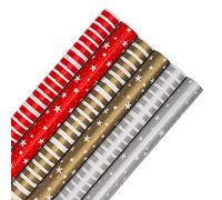 Hallmark Lot de 6 rouleaux de papier cadeau de Noël, 3 m chacun, 2 motifs festifs, étoiles, rayures, rouge, or, argent
