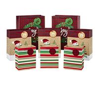 Hallmark Lot de 8 paquets de 4 sacs cadeaux de vacances Bleu/rouge/arbres, flocons de neige, carreaux Taille M et 4 L Pochettes cadeaux de Noël. 6 Pack Christmas Gift Bags, 6 Pack