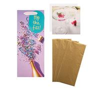 Hallmark Lot de papier cadeau et de cartes multi-occasions - 1 sac à bouteille, 3 feuilles de papier de soie doré et 1 carte vierge aux designs contemporains