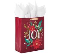 Hallmark Sac cadeau de Noël extra large de 38,1 cm avec papier de soie (rouge foncé avec fleurs de poinsettia, JOY) pour maman, sœur, grand-mère, épouse, enseignante, patron