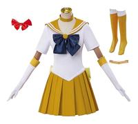 Hallojojo Aino Minako Cosplay Costume Set Femme Déguisements de Anime Sailor Girl Costume Sailor Venus Cosplay Uniforme de Marin JK Uniforme Japonais Noël Halloween Carnaval Fête Costume Orange