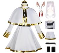 Hallojojo Déguisement Frieren Femme Cosplay Anime Frieren at The Funeral Uniforme Set avec Écharpe Chaussettes Oreilles Boucles d'oreilles et Perruque pour Halloween Carnaval Party Masquerade Costume