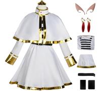 Hallojojo Déguisement Frieren Femme Cosplay Anime Frieren at The Funeral Uniforme Set avec Écharpe Chaussettes Oreilles Boucles d'oreilles et Perruque pour Halloween Carnaval Party Masquerade Costume