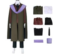 Hallojojo Déguisement Quirinus Homme Cosplay Magie Académie Quirinus Quirrell Complet Uniforme Set avec Bonnet Écharpe pour Fancy Dress Up Halloween Noël Carnaval Fête Anniversaire Mascarade Costume