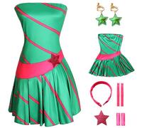 Hallojojo Déguisement Stella Femme Cosplay Winx Anime Club Princesse Stella Vert Robe avec Bandeau Boucles d'oreilles Accessoires Set pour Fancy Dress Up Halloween Carnaval Fête Mascarade Costume