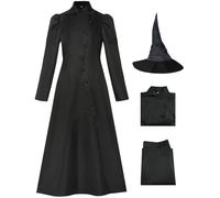 Hallojojo Femme Elphaba Cosplay Costume avec Chapeau Déguisement de Wicked Costume de Sorcière Elphaba Uniforme Gothique Noire Noël Halloween Carnaval Fête Performance Fancy Dress Adulte