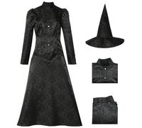 Hallojojo Femme Elphaba Cosplay Costume avec Chapeau Déguisement de Wicked Costume de Sorcière Elphaba Uniforme Gothique Noire Noël Halloween Carnaval Fête Performance Fancy Dress Adulte