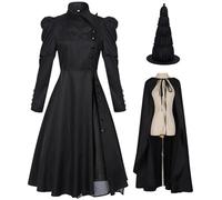 Hallojojo Femme Elphaba Cosplay Costume avec Chapeau et Cape Déguisement de Wicked Elphaba Robe Gothique Noire Costume de Sorcière Noël Halloween Carnaval Fête Performance Fancy Dress Adulte