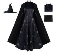 Hallojojo Femme Elphaba Cosplay Costume avec Chapeau et Cape Déguisement de Wicked Elphaba Robe Gothique Noire Costume de Sorcière Noël Halloween Carnaval Fête Performance Costume Adulte