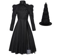 Hallojojo Femme Elphaba Cosplay Costume avec Chapeau et Cape Déguisement de Wicked Elphaba Robe Gothique Noire Costume de Sorcière Noël Halloween Carnaval Fête Performance Fancy Dress Adulte
