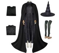 Hallojojo Femme Elphaba Cosplay Costume avec Chapeau et Cape Déguisement de Wicked Sorcière Costume de Elphaba Uniforme Gothique Noire Noël Halloween Carnaval Fête Performance Fancy Dress Adulte
