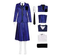 Hallojojo Femme Mercredi Cosplay Costume Complete Set Déguisement Mercredi Addams Uniforme Scolaire Nevermore Academy Noir/Bleu Noël Halloween Carnaval Fête Performance Costume Fancy Dress Adulte
