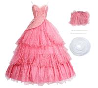 Hallojojo Glinda Cosplay Costume Femme Robe de Bal Rose Déguisement de Wicked Fée Glinda Robe de Soirée Costume de Sorcière Noël Halloween Carnaval Fête Performance Fancy Dress Adulte