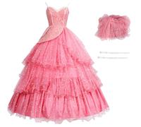 Hallojojo Glinda Cosplay Costume Femme Robe de Bal Rose Déguisement de Wicked Fée Glinda Robe de Soirée Costume de Sorcière Noël Halloween Carnaval Fête Performance Fancy Dress Adulte