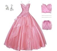 Hallojojo Glinda Cosplay Costume Femme Robe de Bal Rose Déguisement de Wicked Fée Glinda Robe de Soirée Costume de Sorcière Noël Halloween Carnaval Fête Performance Fancy Dress Adulte