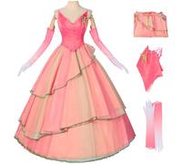 Hallojojo Glinda Cosplay Costume Femme Robe de Bal Rose Déguisement de Wicked Season 2 Bonne Sorcière Glinda Robe de Soirée Noël Halloween Carnaval Fête Performance Fancy Dress Adulte XS-3XL