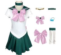 Hallojojo Homme Déguisements de Anime Sailor Girl Costume Kino Makoto Cosplay Costume Set Sailor Jupiter Cosplay Uniforme de Marin JK Uniforme Japonais Noël Halloween Carnaval Fête Costume Vert