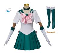 Hallojojo Kino Makoto Cosplay Costume Set Femme Déguisements de Anime Sailor Girl Costume Sailor Jupiter Cosplay Uniforme de Marin JK Uniforme Japonais Noël Halloween Carnaval Fête Costume Vert