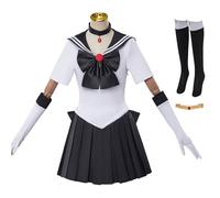 Hallojojo Meiou Setsuna Cosplay Costume Set Femme Déguisements de Anime Sailor Girl Costume Sailor Pluto Cosplay Uniforme de Marin JK Uniforme Japonais Noël Halloween Carnaval Fête Costume Noir