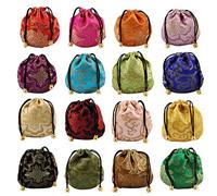 Halloluck Lot de 16 pochettes à bijoux en brocart de soie avec cordon de serrage