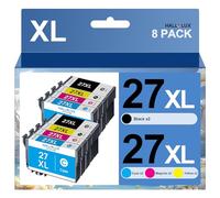 HALLOLUX 27XL Compatible Cartouches d'encre Remplacement pour Epson 27XL 27 XL pour Epson Workforce WF-7620 WF-3620 WF-7210 WF-7610 WF-3640 WF-7720 WF-7710 (Noir Cyan Magenta Jaune, 8-Pack)