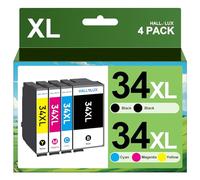 HALLOLUX Lot de 4 Cartouches d'encre 34XL compatibles avec Epson 34 XL et 34XL pour Epson Workforce Pro WF-3720DWF WF-3725DWF WF-3720 WF-3725 WF3720 WF3725 WF3725 (Noir, Cyan, Magenta, Jaune)